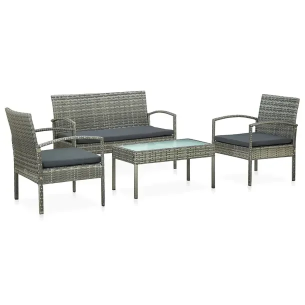 Zestaw mebli ogrodowych 2-osobowa sofa, 2 fotele, stolik, szary/czarny