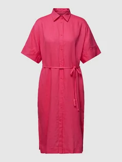 Sukienki - Sukienka koszulowa z lnu z wiązanym paskiem - grafika 1