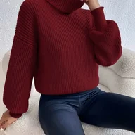 Swetry damskie - TEMU Elegancki Sweter z Wysokim Kołnierzem dla Kobiet - Ciepły, Elastyczny i Uniwersalny na Jesień i Zimę - miniaturka - grafika 1