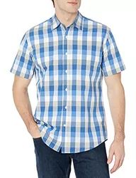 Amazon Essentials męska koszula popelinowa z krótkim rękawem, regularny  krój, niebieski/szary, L - Ceny i opinie na Skapiec.pl