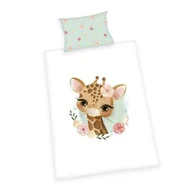 Pościel dla dzieci - Herding Pościel bawełniana 100x135 Żyrafa biała zielona dziecięca do łóżeczka H23 - miniaturka - grafika 1