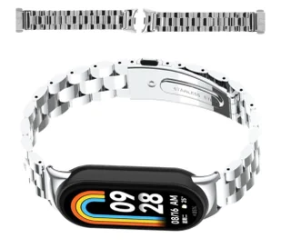 Bizon Pasek ze stali nierdzewnej Strap Watch Aura do Xiaomi Smart Band 9 / 9 NFC / 8, srebrny - Akcesoria do smartwatchy - miniaturka - grafika 1