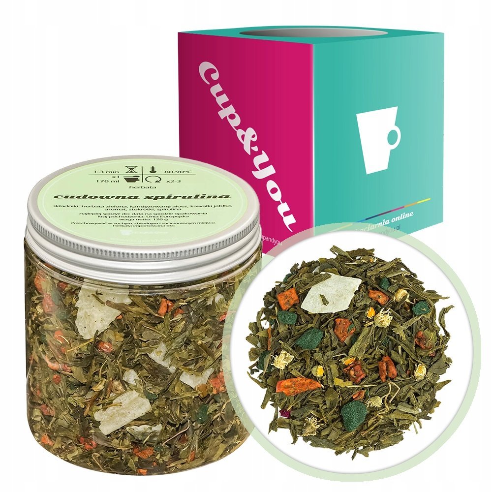Herbata zielona CUDOWNA SPIRULINA 120g najlepsza aloes - sypana liściasta herbata PREMIUM Cup&You