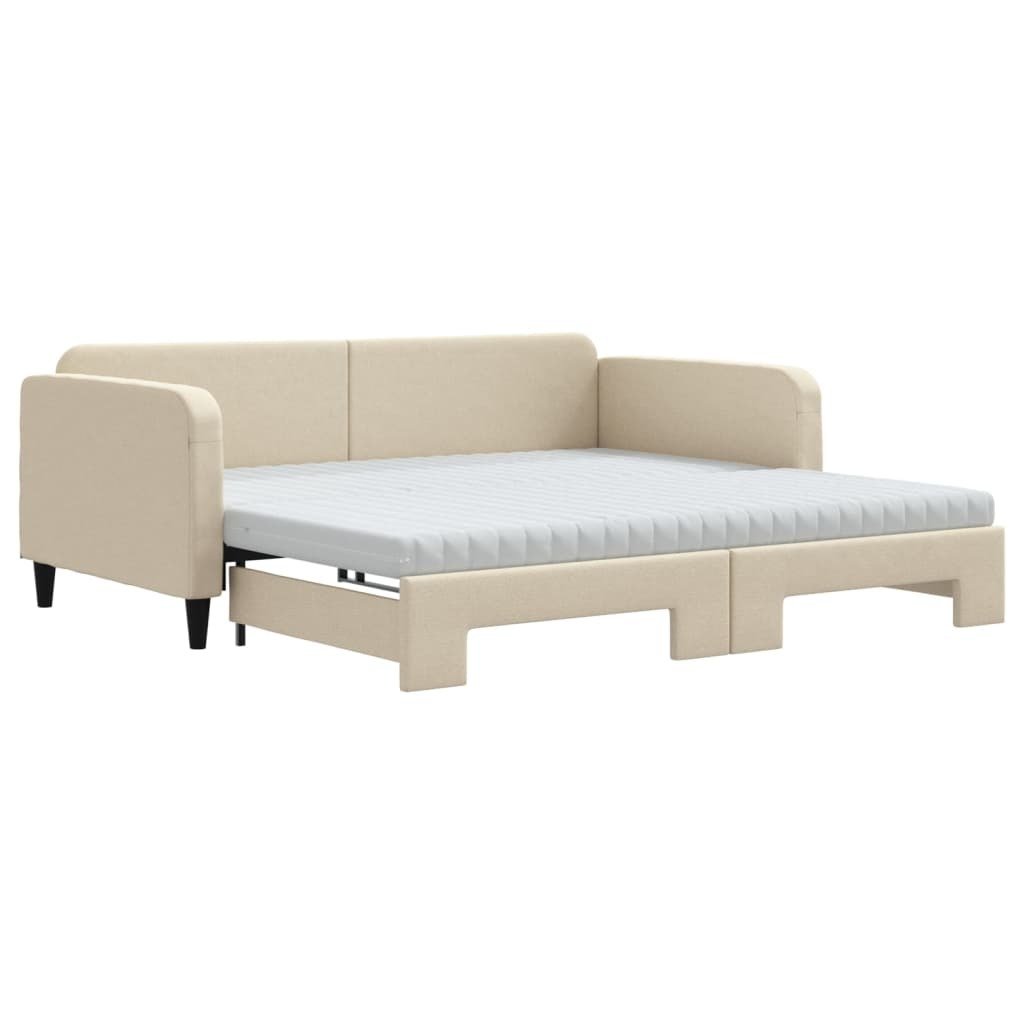 vidaXL Rozkładane łóżko dzienne z materacem kremowe 100x200 cm tkanina