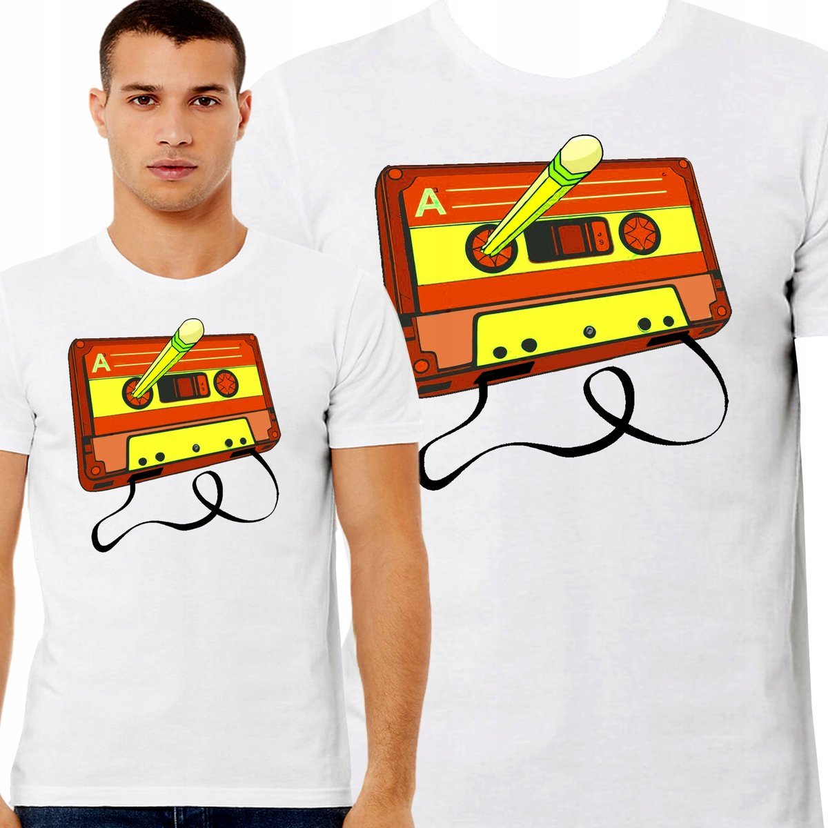 ŚMIESZNA KOSZULKA RETRO KASETA MAGNETOFONOWA VINTAGE OŁÓWEK S 3464