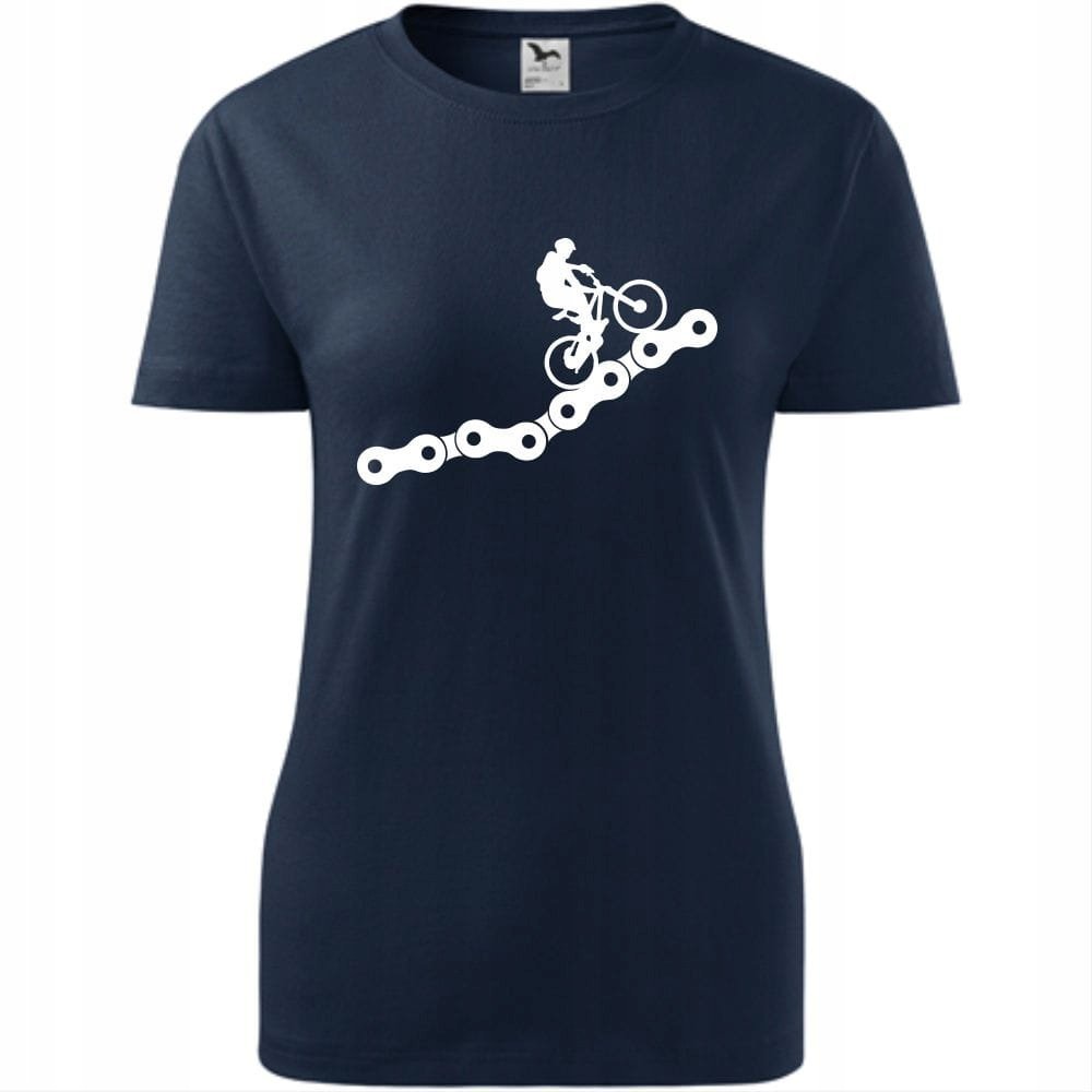 Damska Koszulka z Nadrukiem Rowerowa Tower łańcuch Prezent dla Rowerzystki ciemny granat L