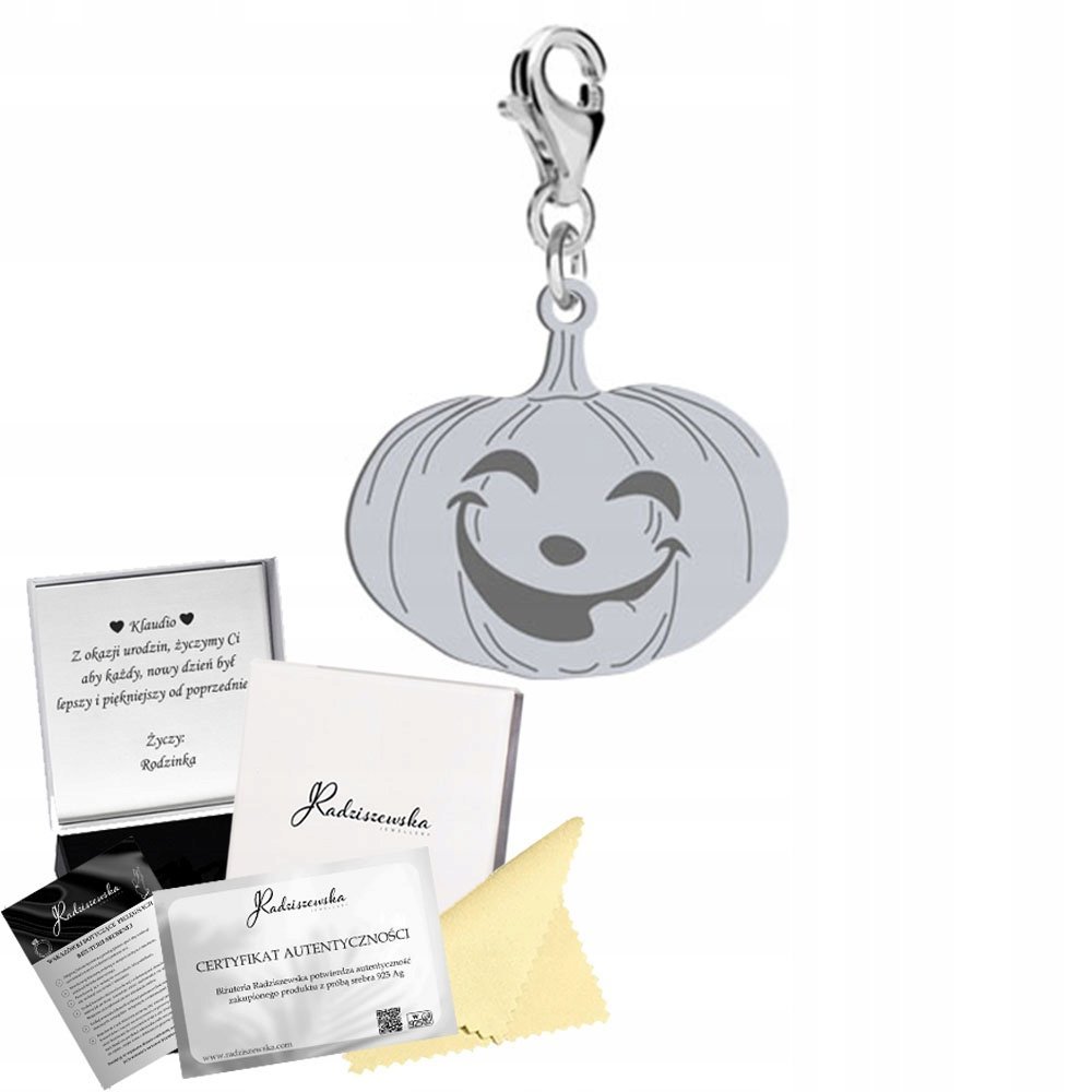 Charms Srebrny Dynia Halloween 925 Prezent Zawieszka Biżuteria ŻYCZENIA