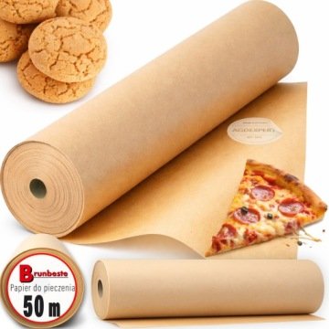 Papier do Pieczenia 50m x 38cm brązowy Silikonowany pergaminowy Rolka