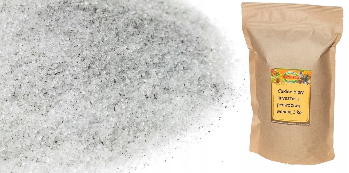 Cukier biały kryształ z prawdziwą wanilią 1 kg DUŻA PAKA 100% naturalny