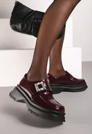 Półbuty damskie - Bordowe Półbuty Lakierowane na Platformie Ozdobione Cyrkoniami Mezisha - miniaturka - grafika 1