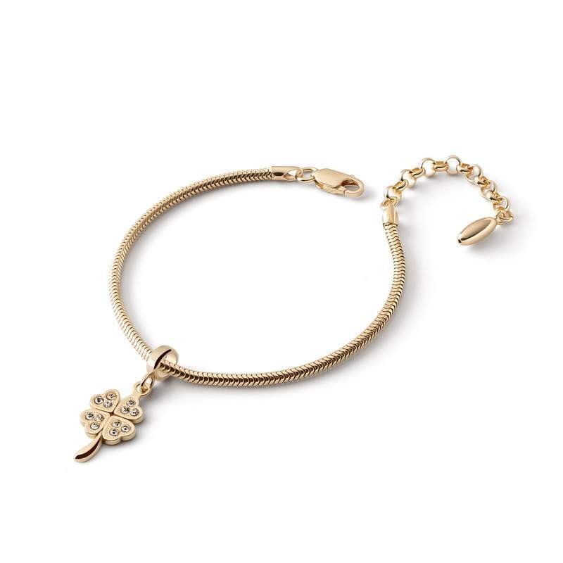 Bransoletka Slim z zawieszką typu beads – koniczynka z cyrkoniami na łodyżce, srebro 925 w złotym pokryciu