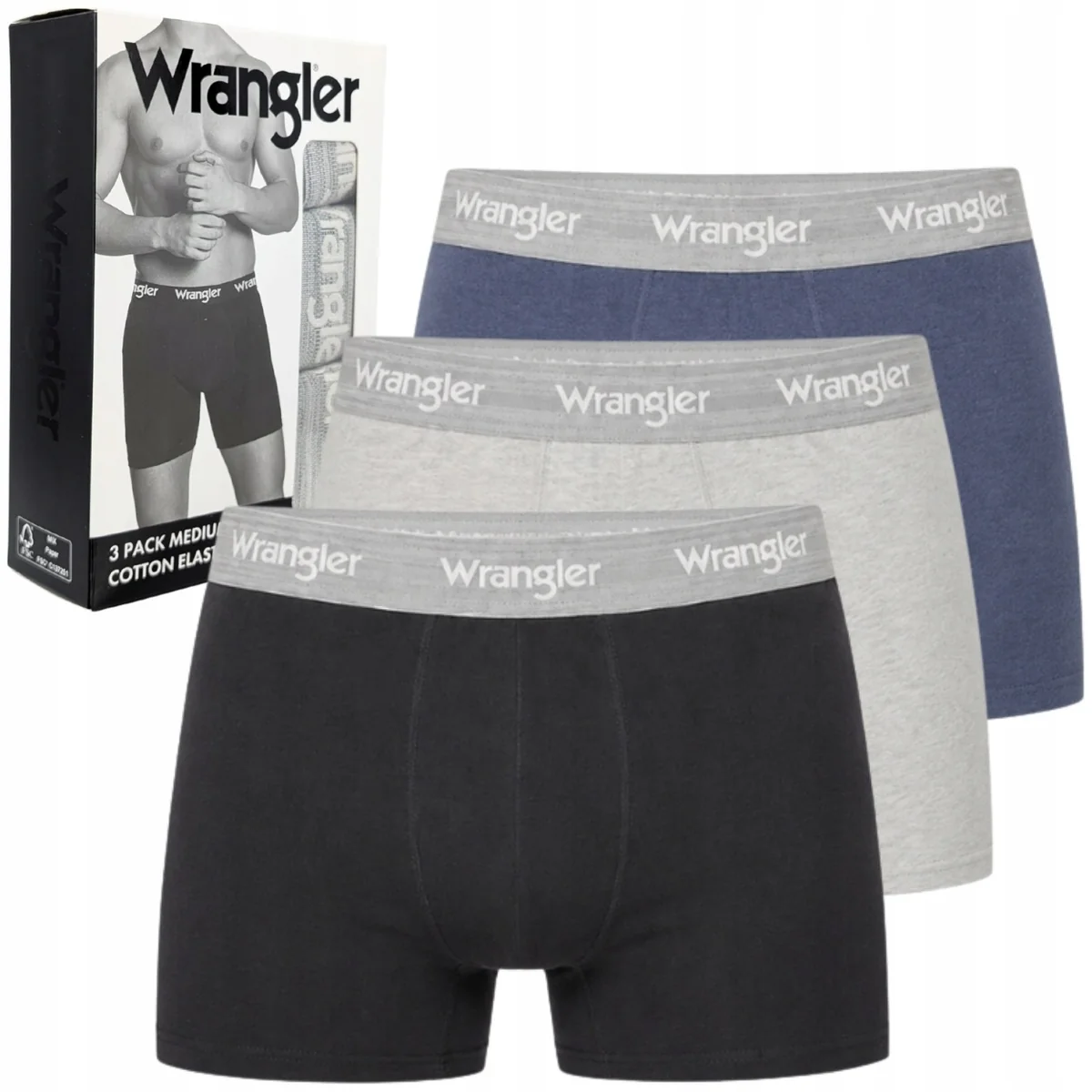 Wrangler Wren elastyczne bokserki męskie bawełniane majtki 3 sztuki M