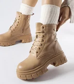 Botki damskie - Beżowe workery na grubszej podeszwie Melicucca-36 - miniaturka - grafika 1