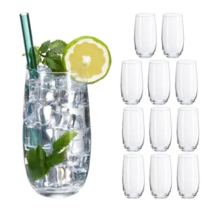 Relaxdays Szklanki do picia, zestaw 12 sztuk, szklanki do wody, szkło kryształowe, nadają się do mycia w zmywarce, sok, lemoniasta, herbata mrożona, 520 ml, przezroczyste - Herbata - miniaturka - grafika 1