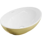 Umywalki - Mexen Elza umywalka nablatowa 40 x 33 cm, biała/złota wzór linie - miniaturka - grafika 1