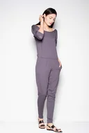 Kombinezony - Szary Komfortowy Kombinezon z Szerokim Dekoltem - miniaturka - grafika 1