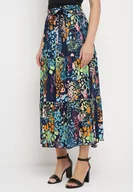 Spódnice - Granatowa Rozkloszowana Spódnica w Abstrakcyjny Wzór z Wiskozy Assenila - miniaturka - grafika 1