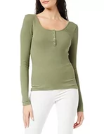 Koszulki i topy damskie - PIECES Kitte Long Sleeve Ribbed Top, Deep Lichen Green, XL - miniaturka - grafika 1