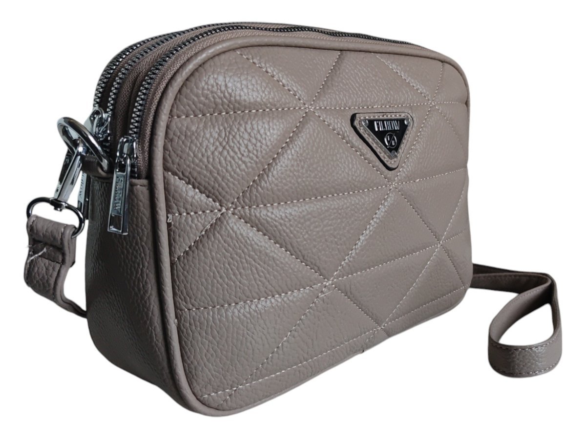 Szara Torebka Damska A5, Mała Pikowana Listonoszka Na Ramię, Kuferek Damski