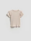 Bluzki dla niemowląt - Reserved - Prążkowany t-shirt z falbankami - beżowy - miniaturka - grafika 1