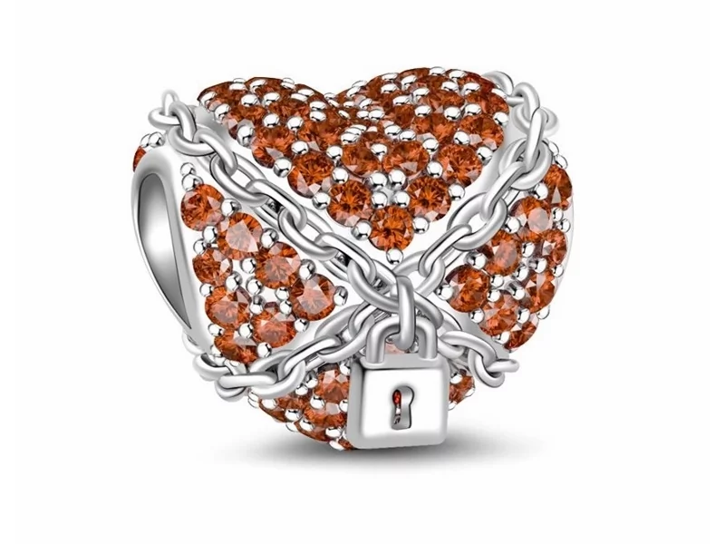 Pandora Valerio.pl Rodowany srebrny charms do skute łańcuchami serce cyrkonie srebro 925 NEW173 NEW173