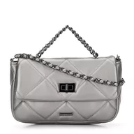 Torebki damskie - Damska torebka pikowana w kwadraty na łańcuszku mała srebrna - miniaturka - grafika 1