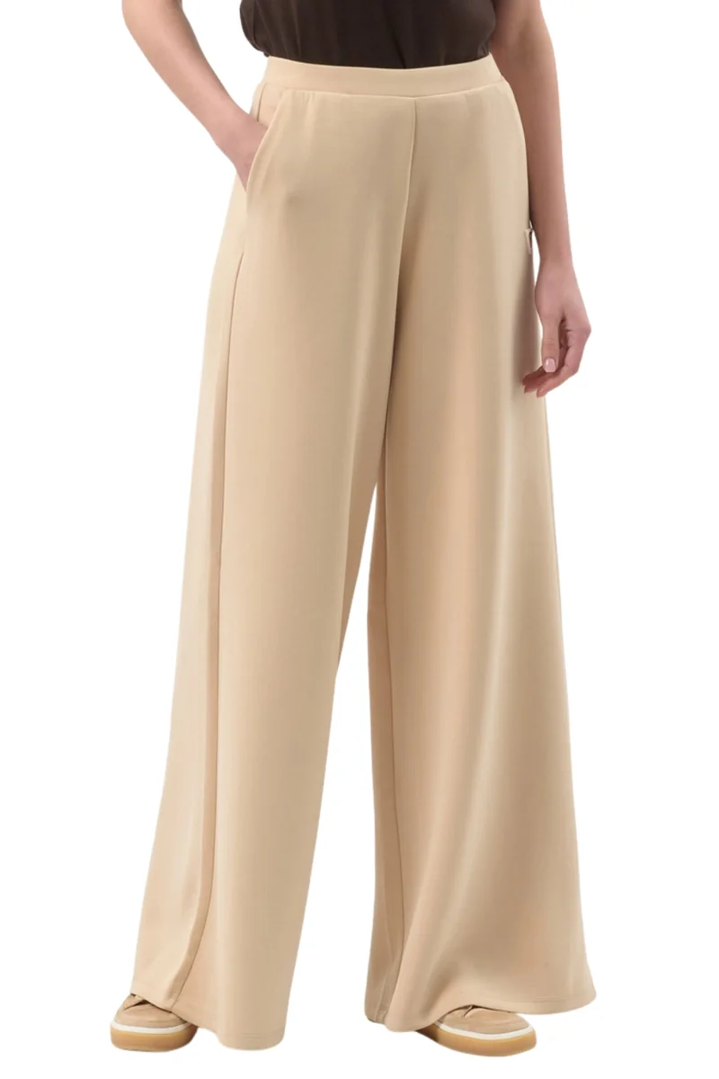 GUESS Beżowe damskie spodnie dresowe Olympe Wide Leg L