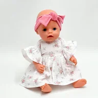 Domki dla lalek - Sukienka Muślinowa Dla Lalki Baby Born 43Cm, Biała W Różowe Kwiaty - miniaturka - grafika 1