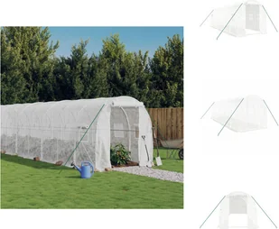 vidaXL Szklarnia z ramą stalową biała 12 m² 6x2x2 m - Szklarnie - Szklarnie ogrodowe - miniaturka - grafika 1
