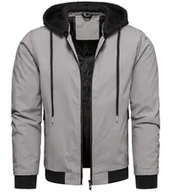 Kurtki męskie - Kurtka męska bomberka przejściowa szara z odczepianym kapturem Recea - miniaturka - grafika 1