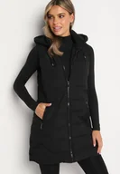 Kamizelki damskie - Czarna Pikowana Kamizelka z Odpinanym Kapturem na Suwak Wykończona Sznurkami Zeneria - miniaturka - grafika 1