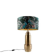 Lampy stojące - QAZQA Lampa stołowa z abażurem z aksamitu w kolorze brązu i zieleni pawiej ze złotem 50 cm - Bruut - miniaturka - grafika 1