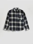 Bluzki dla chłopców - Reserved - Bawełniana koszula w kratę - czarny - miniaturka - grafika 1