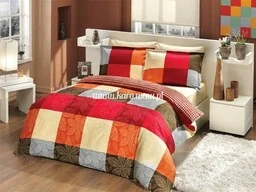 Faro Pościel satynowa 200x220 Vanessa Sari czerwona pomarańczowa kratka Valentini - Pościel - miniaturka - grafika 1