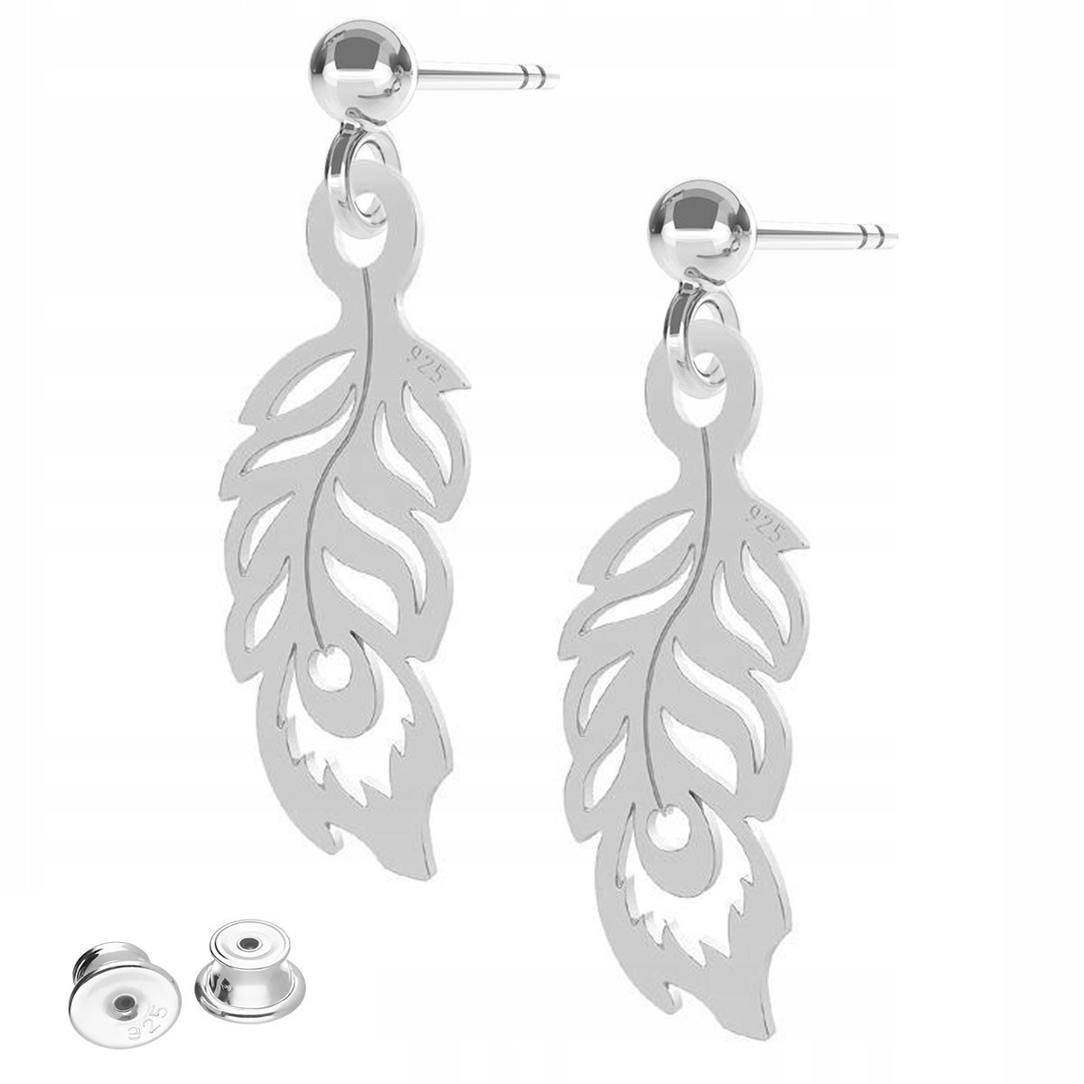 Kolczyki Srebrne Pióra Ozdobne Piórka Pawie Blaszki z Piórami SREBRO 925