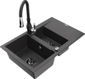 Zlewozmywaki z baterią - Mexen Gaspar zlewozmywak granitowy 1,5-komorowy z ociekaczem i baterią kuchenną Savita, czarny nakrapiany - 6507-76-672601-70-B - miniaturka - grafika 1