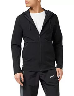 Reebok Męska kurtka z kapturem Ts Performance Fz, czarny/biały, M - Kurtki męskie - miniaturka - grafika 1