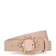 Paski - Damski pasek skórzany z okrągłą klamrą z plecionki beżowy - Wittchen - miniaturka - grafika 1