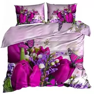 Pościel - Pościel 3D bawełna satyna 160x200cm FIOLETOWE TULIPANY - miniaturka - grafika 1