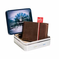 Portfele - Skórzany portfel patriotyczny męski, brązowy, gładki Peterson, 9 x 12 x 2,5 cm - miniaturka - grafika 1