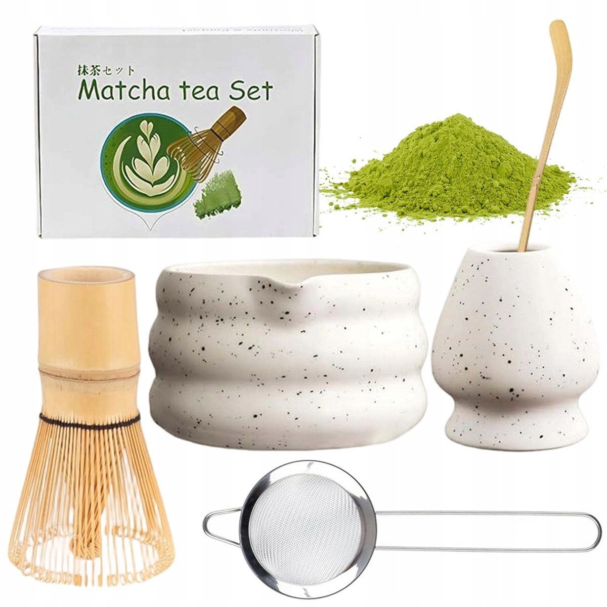 Zestaw do matcha z bambusową trzepaczką i miską