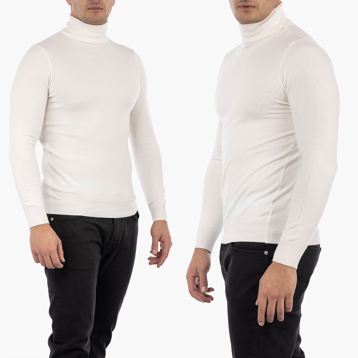 Golf Męski Elegancki Sweter Klasyczny Śmietanowy LD-69053-9 M Złamana biel