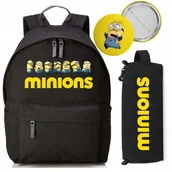 Torebki damskie - Zestaw do Szkoły Czarny Plecak + Piórnik + Pin Bajka Minionki Wzory - miniaturka - grafika 1
