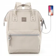 Plecaki - Beżowy plecak miejski z portem USB zawieszony na regulowanych szelkach - Himawari - miniaturka - grafika 1