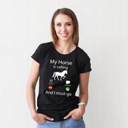 Koszulki jeździeckie - Koszulka T-shirt York Horses Calling czarna 152 - miniaturka - grafika 1