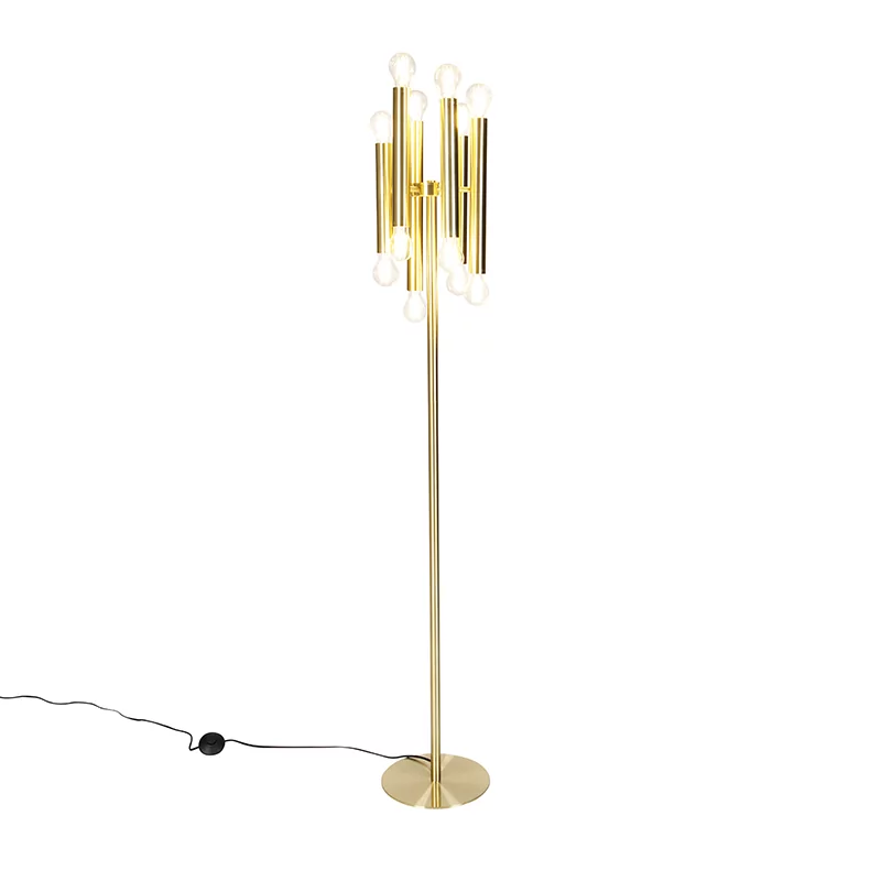 QAZQA Vintage lampa podłogowa złota 12-punktowa -Tubi