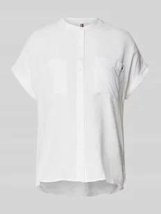 Bluzka lniana o kroju relaxed fit z krótkim rękawem - Bluzki damskie - miniaturka - grafika 1