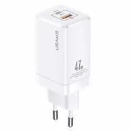 Ładowarki do telefonów - Usams Ład. siec. T41 USB-C+USB GaN 47W PD+QC (only head) Fast Charging biały/white CC137TC02 (US-CC137) Usa001016 - miniaturka - grafika 1