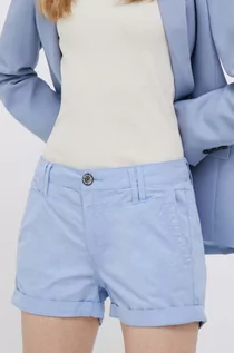 Spodenki damskie - Pepe Jeans szorty bawełniane Balboa kolor niebieski gładkie medium waist - grafika 1