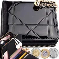 Portfele - CZARNY Pikowany Damski portfel skórzany PORTMONETKA mały Lakierowany - miniaturka - grafika 1